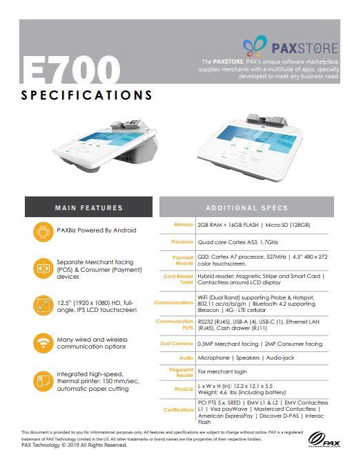 PAX All-in-one POS Terminal E700